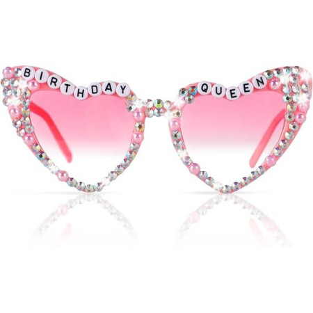 Ochelari Decorativi, Cyrax, Model Birthday Queen, cu Diamante, pentru Aniversari, din PC, 15.3 x 5.7 x 14.5 cm, Roz