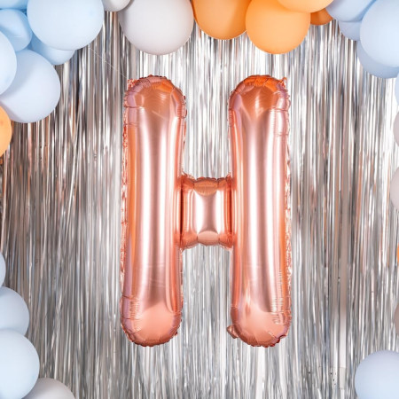 Balon Folie Metalizata Litera H, Cyrax, 80 cm, Umflati cu Heliu sau Aer, Ambalaj Individual, Pai inclus, Rose Gold