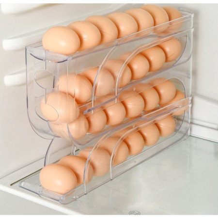 Suport Organizator pentru Oua, Cyrax, pentru Frigiderul, Patru straturi,  32x20x7 cm, Transparent