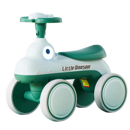 Bicicleta Pentru Copii, Cyrax, Fara Pedale, Cu Patru Roti, Din Plastic Rezistent, Fara BPA, Cu Muzica Si Lumini, Model Dinozaur, 50x27x40 Cm, Verde