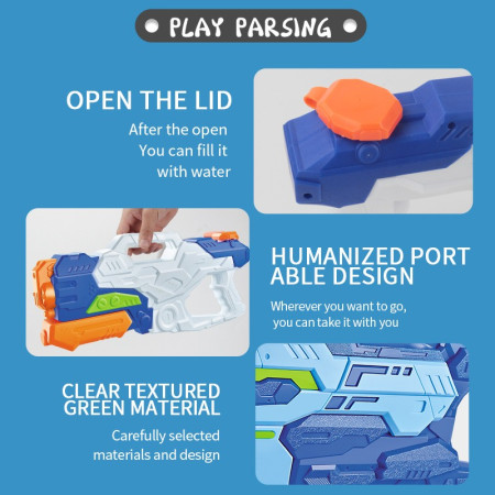 Pistol cu Apa pentru Copii, Rezervor, Pentru Piscina/Plaja, Cyrax, 6ani+,  3 duze, Multicolor, 1000ML