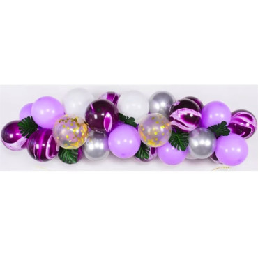 Baloane decorative din Latex si Banner Happy Birthday, Cyrax, Model Aniversare, Set 37 de Piese, Mov, Argintiu, Alb