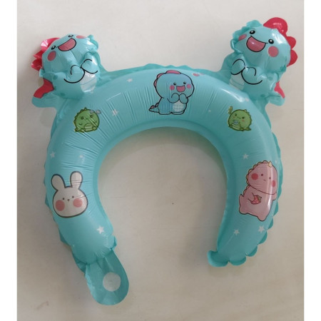 Balon din Folie Metalizata, Cyrax, Tip Coronita cu Urechi, Model Dinozauri, Ambalaj Individual, Pai Inclus, Umflare cu Aer sau Heliu, 29 x 26.5 cm, Albastru