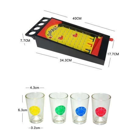 Joc de societate Pinball cu pahare pentru shoturi Cyrax, 40 x 17,7 cm, galben