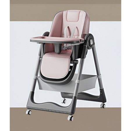 Scaun de Masa pentru Bebelusi si Copii, Cyrax, 2 Tavite si Husa Detasabile, Multifuncțional, Stabil, Centura de Siguranta, Inaltime Ajustabila, Spatar Reglabil Moale, Cos de Depozitare, 100x50x80cm, de la 6 Luni, Roz