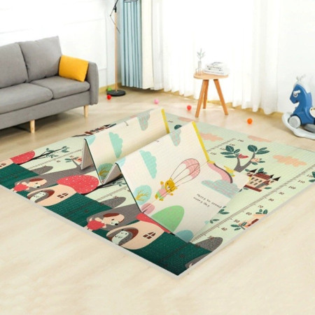 Covoras pentru Copii, Cyrax, cu 2 Fete, Model Ursulet/Catelusi, din XPE+PE, Impermeabil, Antiderapant, Protectie Termica, +3 Luni, Pliabil, 150 x 200 x 1.5 cm, Multicolor