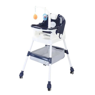 Scaun de Masa pentru Copii, Cyrax, Multifunctional, Pliabil, cu Roti, Cos de Depozitare, din Plastic, Centura de Siguranta, Suport de Agatat Jucarii, 110 x 60 x 70 cm, Albastru