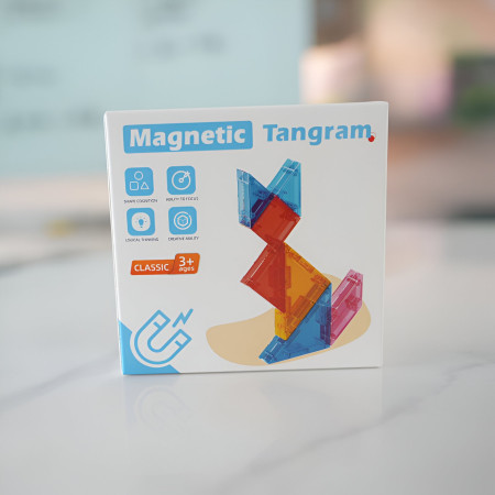 Joc Magnetic Tangram, Cyrax, 7 Piese Magnetice, Forme Geometrice, 3 Ani, EVA, ABS, Magnet, 10.5 x 10.5 x 2.2 cm, Multicolor