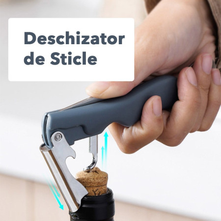 Tirbuson de Sticle 4 in 1, Cyrax, Desfacator de Sticle Multifunctional, din Inox cu Maner Anti Alunecare, 13.5 x 4 cm Albastru