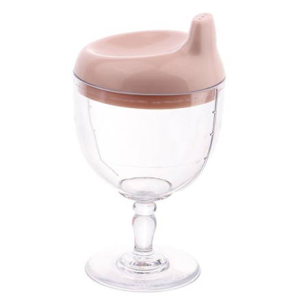 Pahar din Plastic Transparent cu Picior, Cyrax, pentru Copii, 14 x 7.7 cm, cu Cioc Antiscurgere, + 3 Ani, Fara Maner, Roz