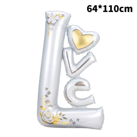 Balon din Folie Metalizata, Cyrax, Figurine, Model LOVE, Tematica Iubire, 110x64 cm, Ambalaj Individual, Pai Inclus, Umflare cu Aer sau Heliu, Alb