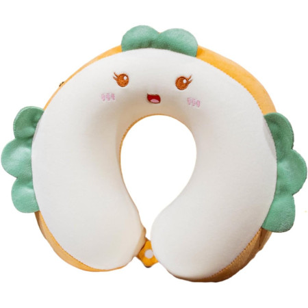 Perna de Calatorie in Forma de U,  Pentru Gat si Cap, Umplutura din Spuma cu Memorie, 30x30 cm, Model Burger, Accesoriu de Voiaj, Birou, Masina, Sistem Prindere Capse, Alb