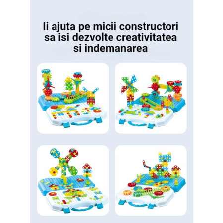 Jucarie Educativa Si Interactiva, Cyrax, Set De Constructie Puzzle Din ABS Cu Bormasina Pentru Dezvoltatea Creativitatii Si A Indemanarii 2D si 3D, Valiza, +3, 31x7x25 cm, 338 Piese