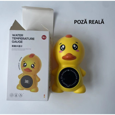 Cyrax Termometru Electronic LED pentru Baie, Plutitor, Rezistent la apă, IPX7, Multifunctional, 3 Trepte de Temperatura, Model Ratusca, 12x7cm, Galben