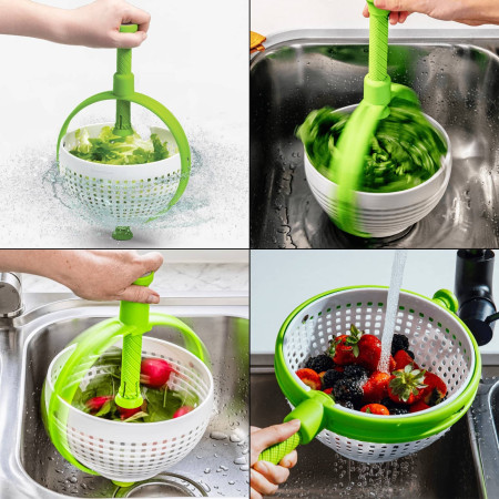 Cyrax Strecuratoare multifunctionala rotativa, cu maner, material ABS, 22x12 cm, maner 18 cm, cu ventuza pentru prindere sigura, practic si usor de folosit, verde