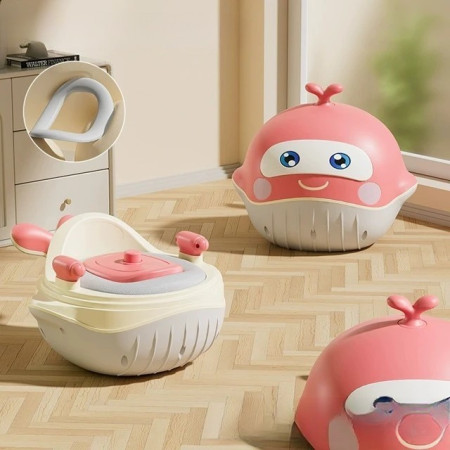 Olita 2in1, Cyrax, Model Balena, cu Reductor WC, din Plastic, cu Muzica si Lumini, 36 x 41 x 20 cm, Roz