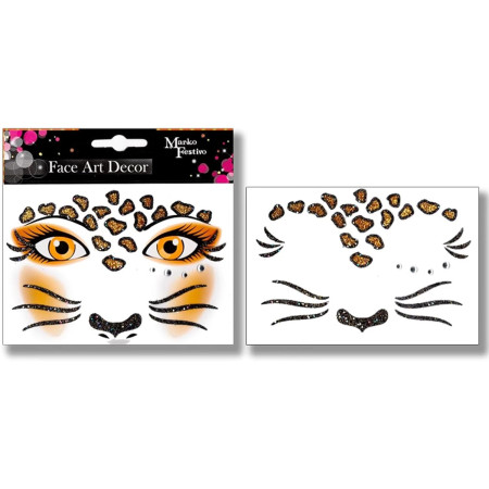 Sticker Temporar pentru Fata, Cyrax, pentru Machiaj, Face Art, Halloween, Teatru, Model Leopard, Maro