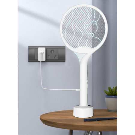 Paleta Electrica pentru Tantari, Muste si Tantari 2in1,  Reincarcabila, Incarcare USB, 2600V, Plastic, Casa si Gradina, Anti-insecte, Stand, 23x51 cm, Alb