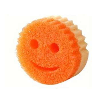 Burete de Vase, Cyrax, Rotund, din Burete PU, Model Smiley Face, Doua Fete, 10 x 4 cm, Portocaliu/Galben