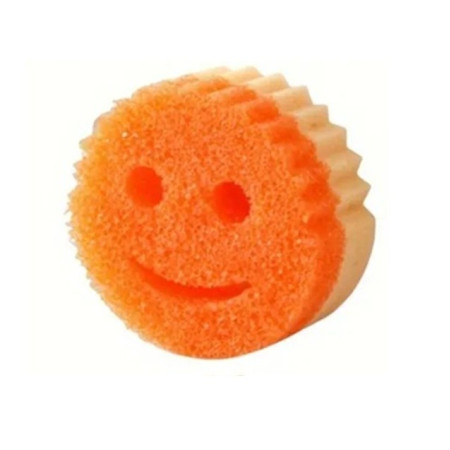 Burete de Vase, Cyrax, Rotund, din Burete PU, Model Smiley Face, Doua Fete, 10 x 4 cm, Portocaliu/Galben