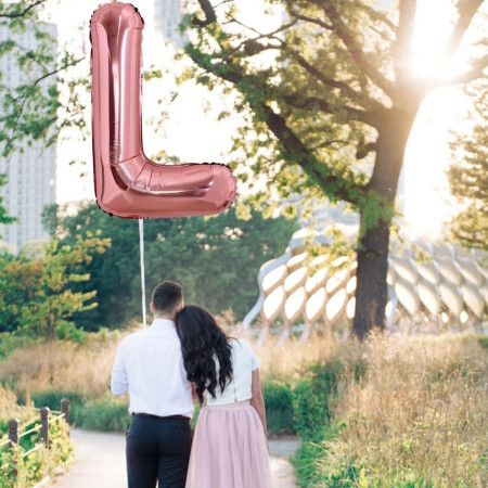 Balon Folie Metalizata Litera L, Cyrax, 80 cm, Umflati cu Heliu sau Aer, Ambalaj Individual, Pai inclus, Rose Gold