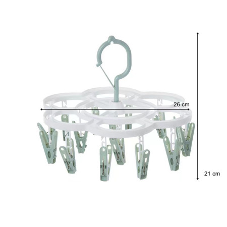 Uscator de Rufe Suspendat  cu 16 Carlige, Rotire 360 Grade, Mateiral Plastic, Usor de Depozitat, Multifunctional, 26 x 21 cm, Verde