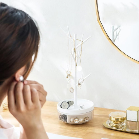 Cutie de Bijuterii,  Rotativa, cu Suport Tip Ramura, 36.5 x 14 cm, din ABS+PP, Alb