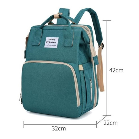 Rucsac Multifunctional pentru Mamici, Cyrax, cu Patut Pliabil si Baza de Schimbat, Rezistent la Apa, Capacitate Mare, Usor, Compartimente Multiple, Buzunar Termic pentru Lapte, 42 x 32 x 22 cm, Verde