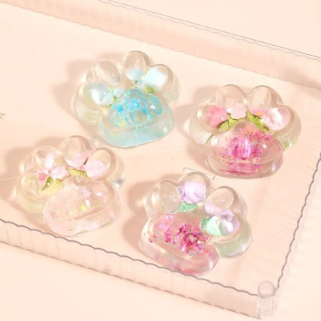 Jucarie Antistres Squishy, Cyrax, Labuta de Pisica Pufoasa, cu Revenire Lenta, 7 x 6.5 cm, Model Flori 1, Transparent