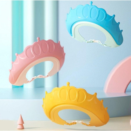 Cyrax Viziera de Protectie Baie Pentru Copii, Fippy, Model Coronita, Dimensiune ajustabila, Durabil, Usor de curatat, Impotriva Samponului, pentru Ochi si Urechi, TPE+PP, 24x22 cm, Roz