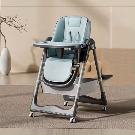 Scaun de Masa pentru Bebelusi si Copii, Cyrax, 2 Tavite si Husa Detasabile, Multifuncțional, Stabil, Centura de Siguranta, Inaltime Ajustabila, Spatar Reglabil Moale, Cos de Depozitare, 100x50x80cm, de la 6 Luni, Albastru
