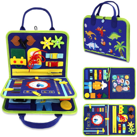 Carte Senzoriala Educativa Montessori, Cyrax, Dezvoltare Abilitati Motorii, 3 Pagini, Model Alfabet, 28x25x4 cm, Albastru