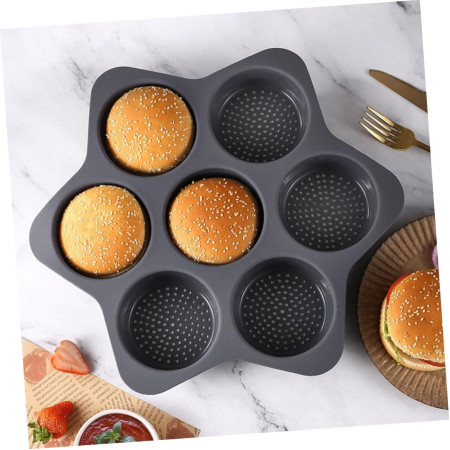 Forme de Silicon pentru Copt, Cyrax, 7 Forme Rotiunde, pentru Burgeri si Prajituri, 38.5 x 4 cm, Negru