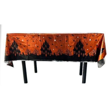 Fata de Masa, Cyrax, din Folie, Imprimeu Halloween - Casa Bantuita, 137 x 274 cm, Portocaliu