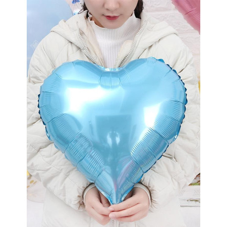 Set 3 Baloane din Folie Metalizata, Cyrax, Figurina Inima, Tema Ziua Indragostitilor, 45 cm, Ambalaj Individual, Pai Inclus, Umflare cu Aer sau Heliu, Albastru/Argintiu