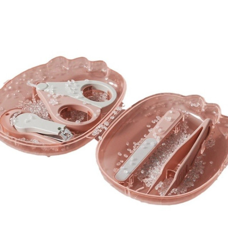 Set 4in1 de Ingrijire Unghii pentru Bebelusi, Cyrax, Cutie de Depozitare Dinozaur Transparent, 0-6 Ani, 11.5 x 9 x 3 cm, Roz