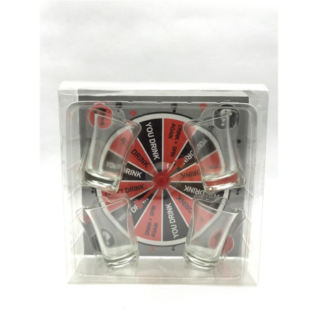 Joc de societate cu 4 pahare de shoturi din sticla Cyrax, ruleta norocului, pentru petreceri, 17x17x7.5cm