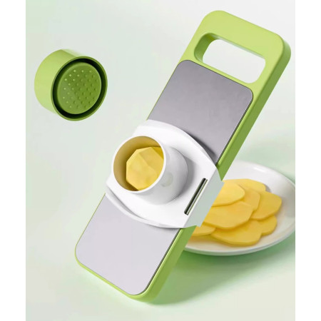 Set Multifunctional din 7 Piese, Cyrax, pentru Taierea si Maruntirea Legumelor, Uz Casnic,din Otel Inoxidabil, Gri-Verde