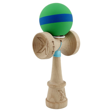 Kendama X Originala, Profesionala, Cyrax, Cupe Mari KING SIZE V3, Rubber Grip, Gaura in Baza, Rulment Metalic, din lemn 18 cm, Ata 62/65 cm, M Verde/Albastru/Verde