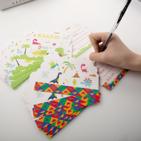 Set 10 Invitatii pentru Petrecere, Cyrax, Colectia Dino Park, 11 x 14 cm, din Carton, Multicolor