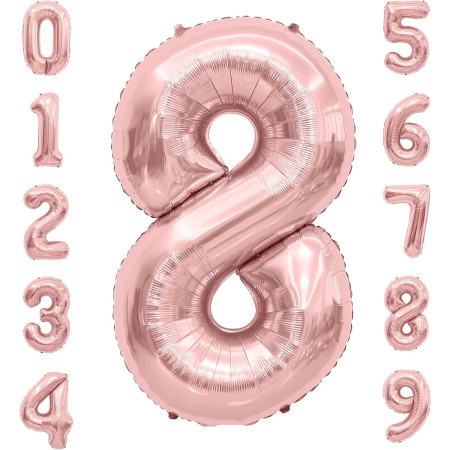 Balon din Folie Metalizata Cyrax, Figurina Cifra, Tema Aniversare 100 cm, Ambalaj Individual, Pai inclus, Umflare cu Aer sau Heliu, Coral, Rose Gold, Cifra 8