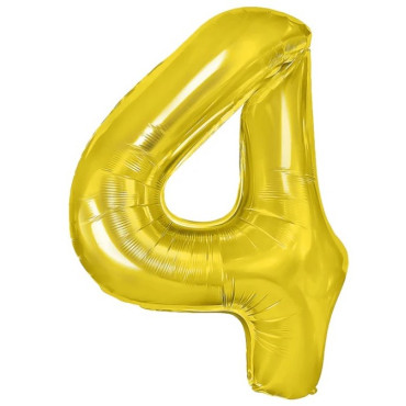 Balon din Folie Metalizata Cyrax, Figurina Cifra, Tema Aniversare 40 cm, Ambalaj Individual, Pai inclus, Umflare cu Aer sau Heliu, Auriu, Cifra 4