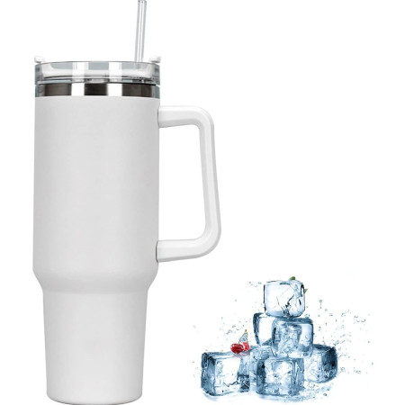 Cyrax Cana Termos din Plastic, pentru Bauturi Calde si Reci, cu Maner, 9.9x9.9x27 cm, Alb