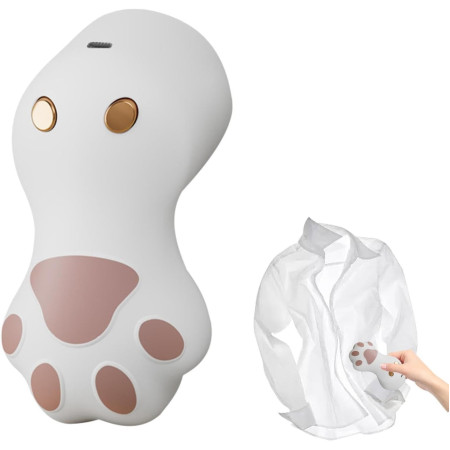 Aparat pentru Curatat Scame, Par Si Praf,  Pentru Diferite Tipuri De Material, Incarcare USB Type-C, Model Labuta de Pisica, 14x7x7.5 cm, Alb-Roz