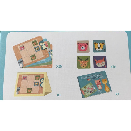 Cyrax Joc educativ Sudoku cu tablita magnetica, 32 de piese, cartonase cu animale, Verde