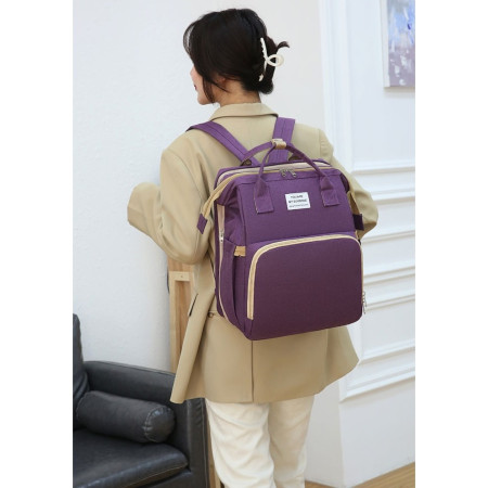 Rucsac Multifunctional pentru Mamici, Cyrax, cu Patut Pliabil si Baza de Schimbat, Rezistent la Apa, Capacitate Mare, Usor, Compartimente Multiple, Buzunar Termic pentru Lapte, 42 x 32 x 22 cm, Mov