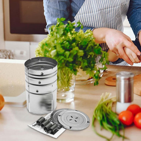 Presa din inox Cyrax, pentru preparat sunca presata, cu capac, dimensiune reglabila in 3 trepte, 15 x 15 x 18 cm, argintiu