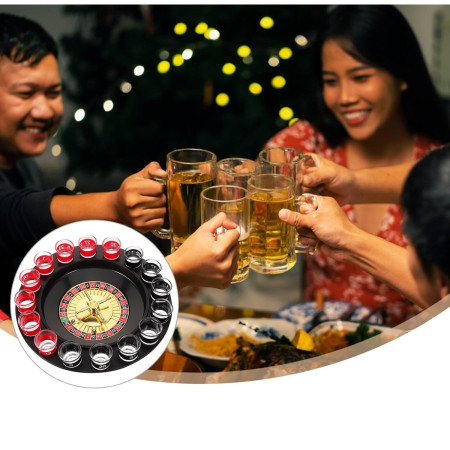 Joc de Ruleta Cyrax, cu Pahare de Shot si Plansa de Joc Blackjack, 31 cm, Multicolor