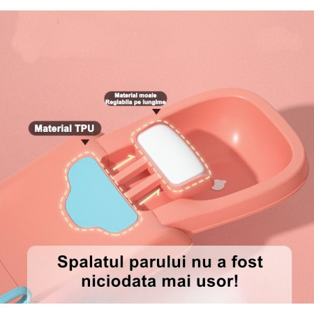 Suport Pliabil pentru Spalat Parul Cyrax, Pentru Copii, cu Scurgere, cu Picioare Antialunecare, Material Polipropilena, Suport Cap Reglabil, cu Manere, 110 x 35 x 21 cm, Roz