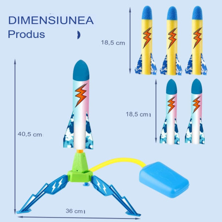 Jucarie pentru Copii, Cyrax, Lansator de Rachete cu Piciorul, un Singur Lansator, 6 Rachete Fara Lumini, 40.5 cm Inaltime, Multicolor